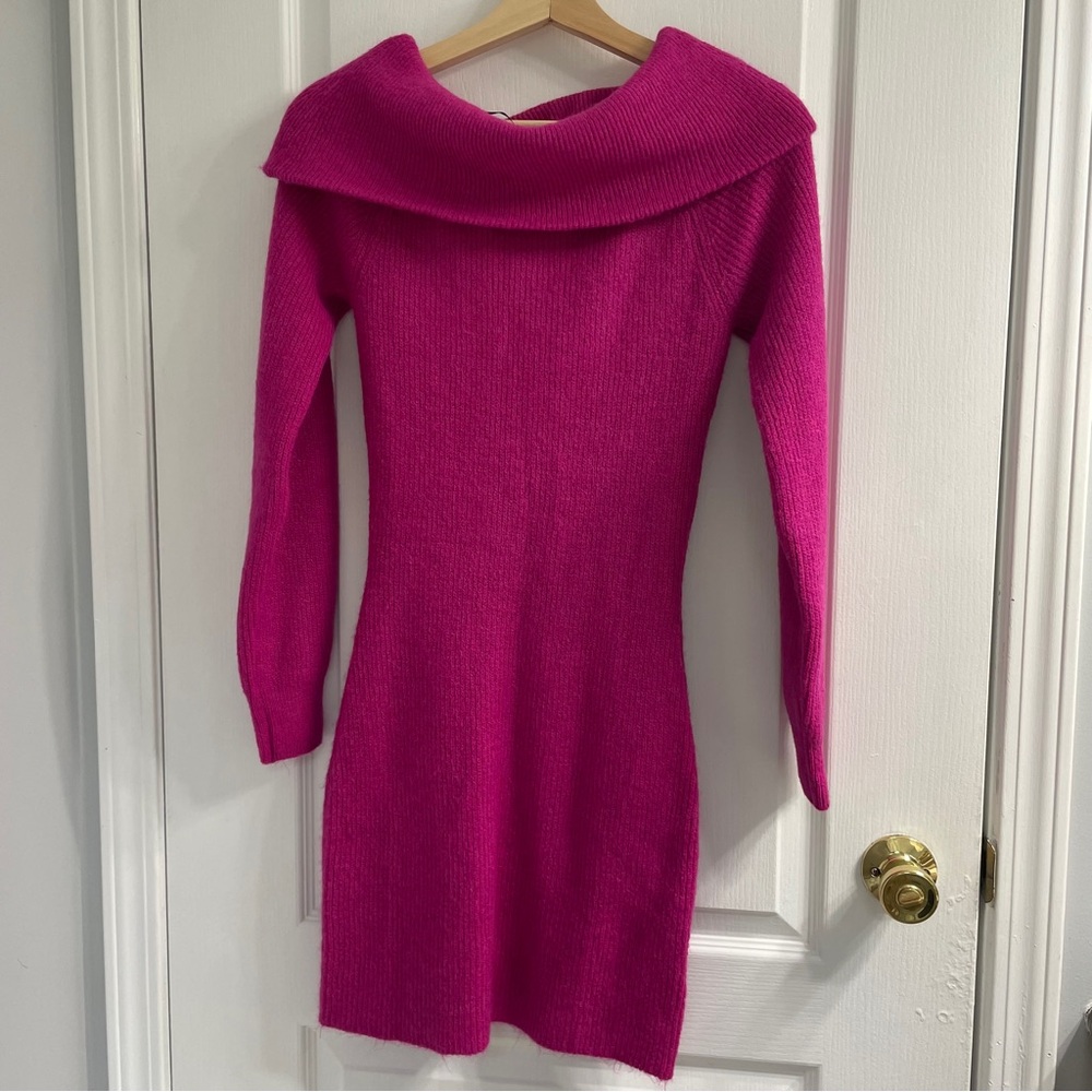 13. H&M Vibrant Pink Off-Shoulder Knit Dress Small  NWT